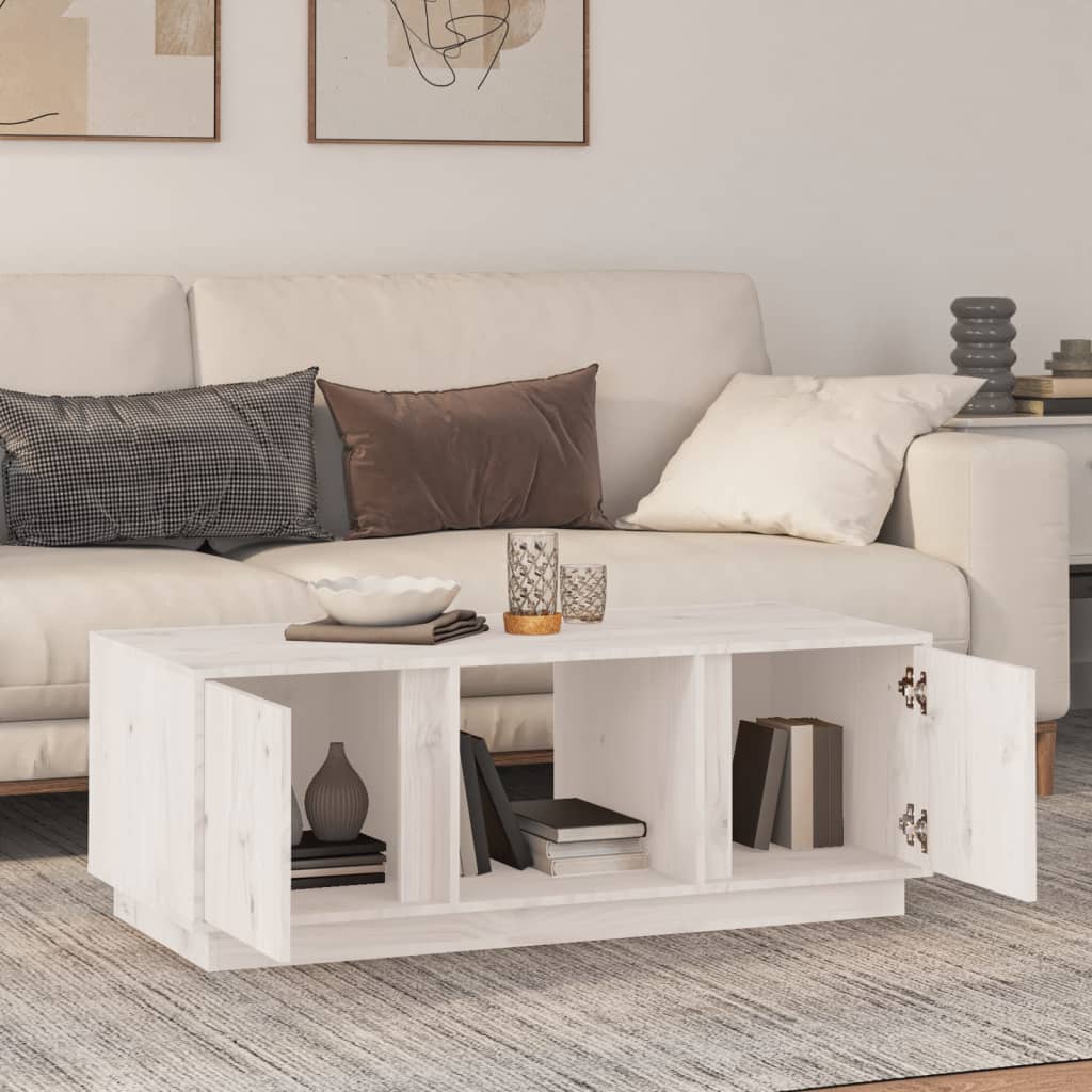 Mesa De Centro De Madera Maciza De Pino Blanco 110x50x40 Cm_1