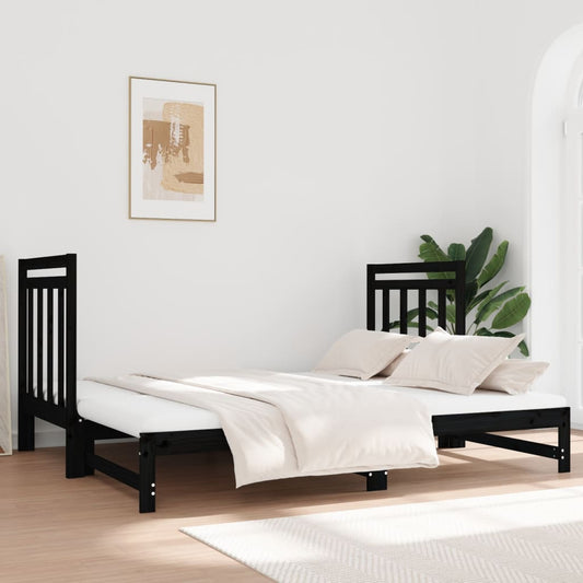 Sofá Cama Extraíble Madera Maciza De Pino Negro 2x(90x190) Cm / Vetonek_0