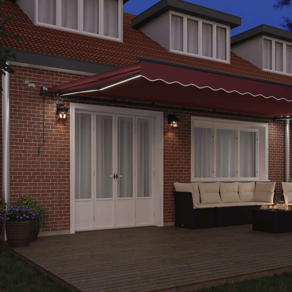 Toldo Retráctil Automático Con Luces Led Burdeos 600x300 Cm_2