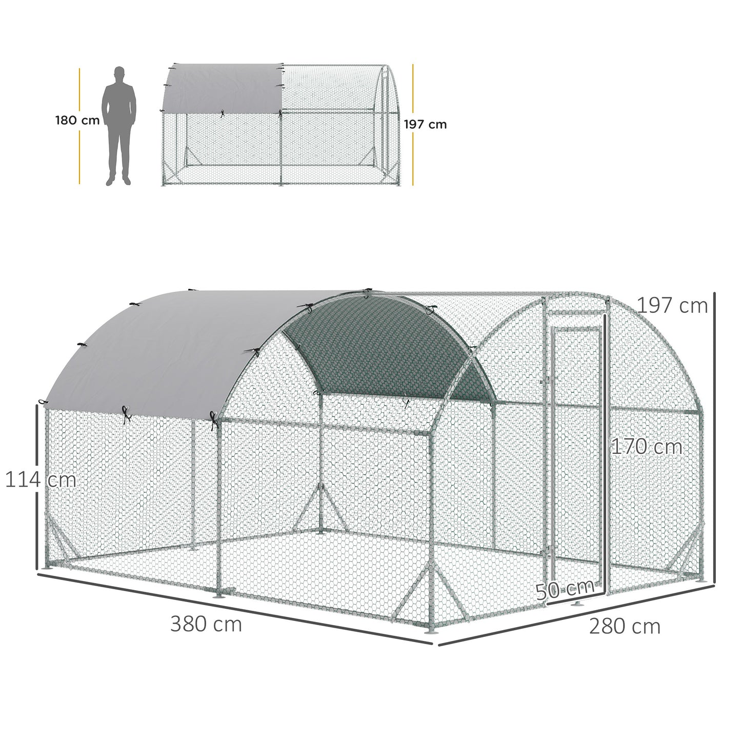 Pawhut Gallinero Exterior 2,8x3,8x1,97 M Para 6-12 Gallinas De Acero Galvanizado_2