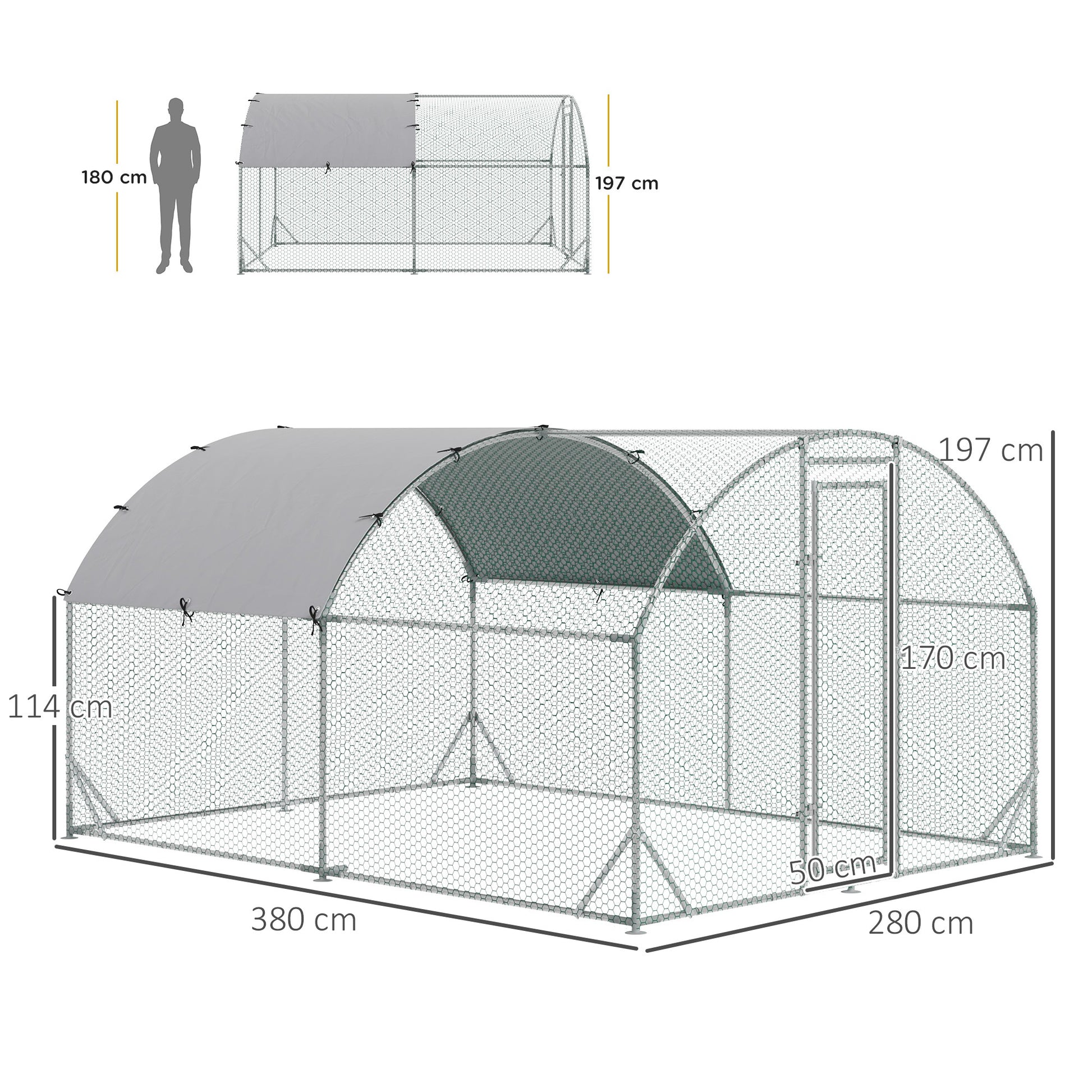 Pawhut Gallinero Exterior 2,8x3,8x1,97 M Para 6-12 Gallinas De Acero Galvanizado_2