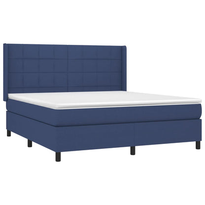 Cama Box Spring Colchón Y Luces Led Tela Azul 180x200 Cm / Vetonek_3