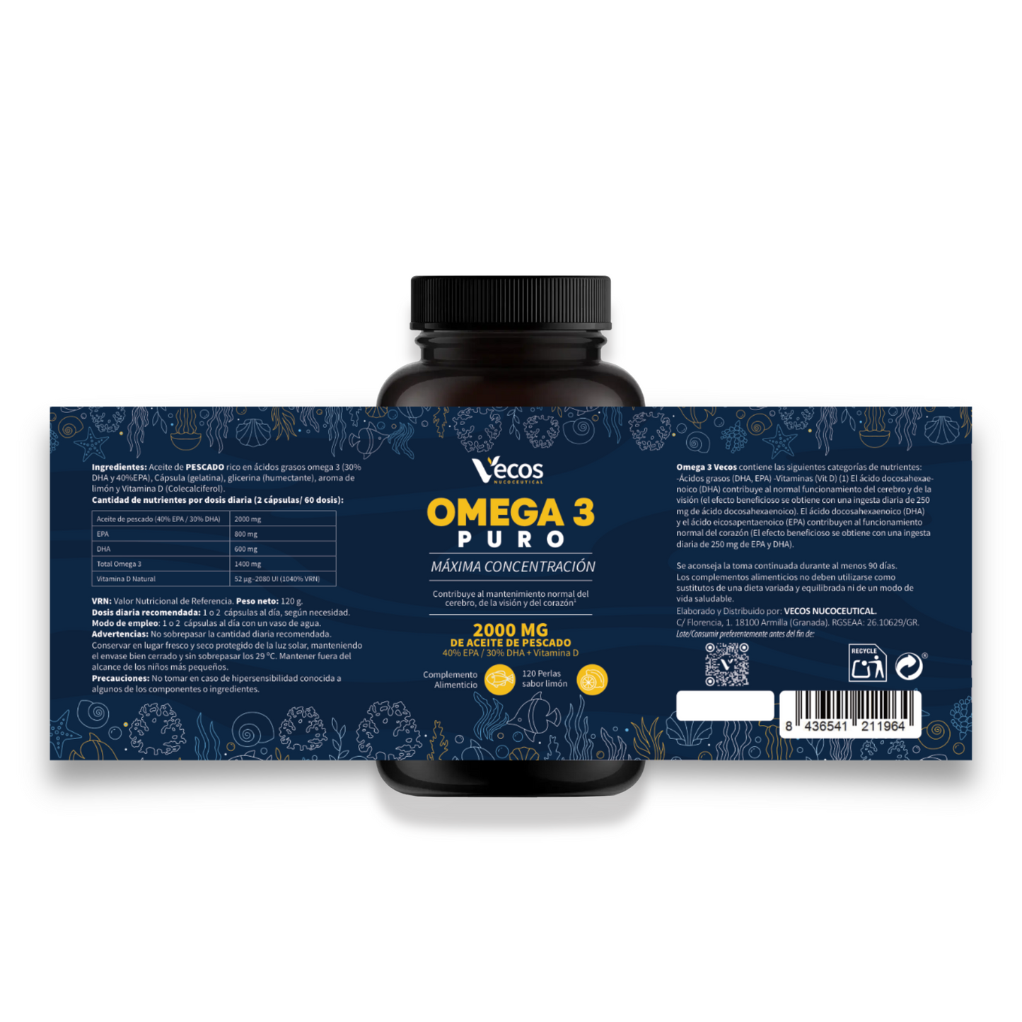 Omega 3 Puro (120 perlas) - 600 Mg Epa Y 800mg Dha | Aceite De Pescado Con Vitamina D | Sabor Limón_4