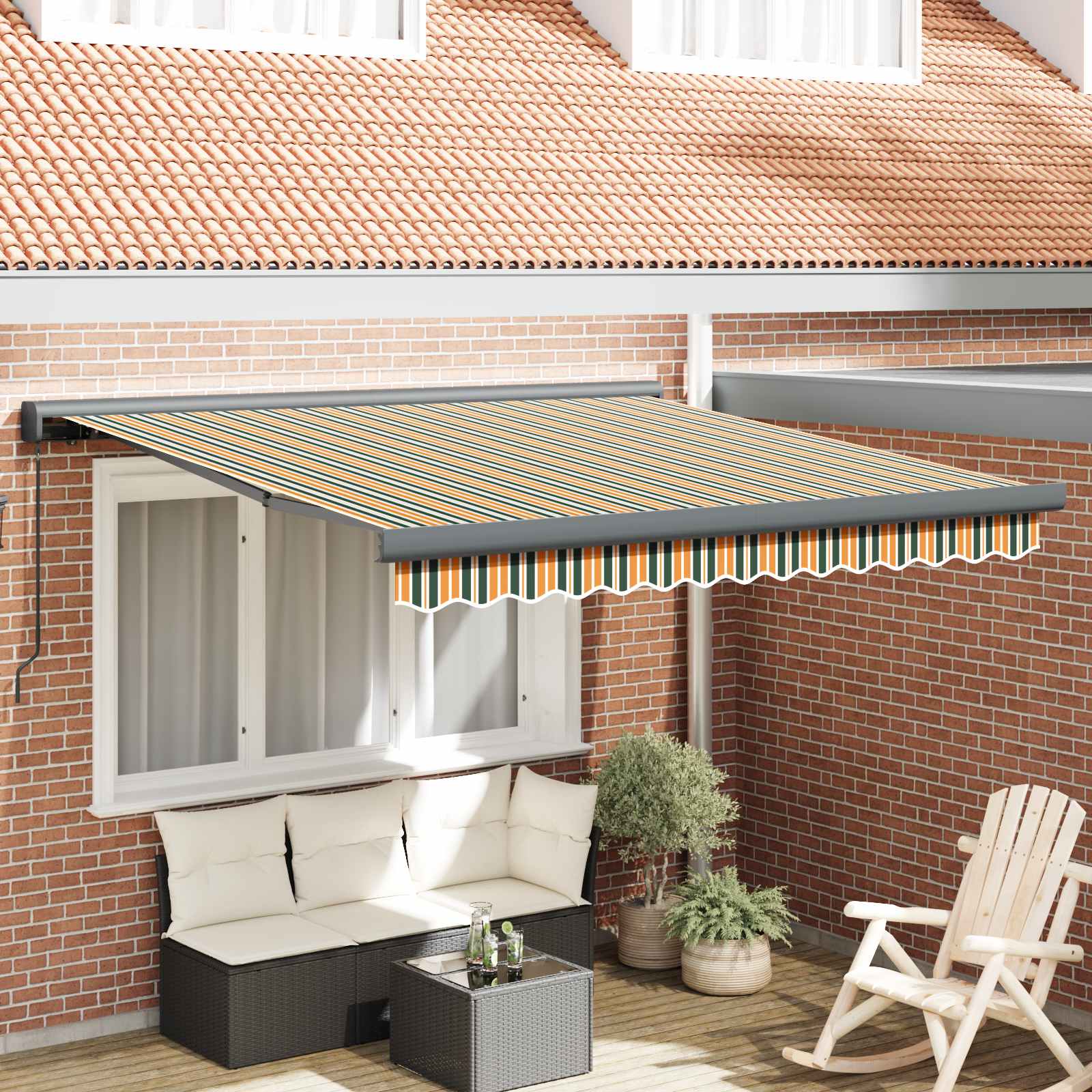 Toldo Retráctil Verde Y Amarillo 300 X 250 Cm Lona Y Aluminio_1