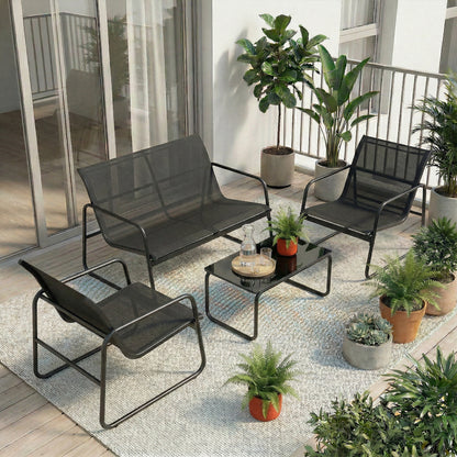 Outsunny Juego Jardín Exterior De 4 Piezas Tela Textilene Mesa De Vidrio Gris_4
