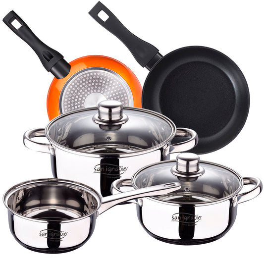 Bateria De Cocina 5 Piezas San Ignacio Cassel De Acero Inoxidable Con Juego De Sartenes (20/24 Cm) Bergner Neon Classic En Aluminio Forjado_0