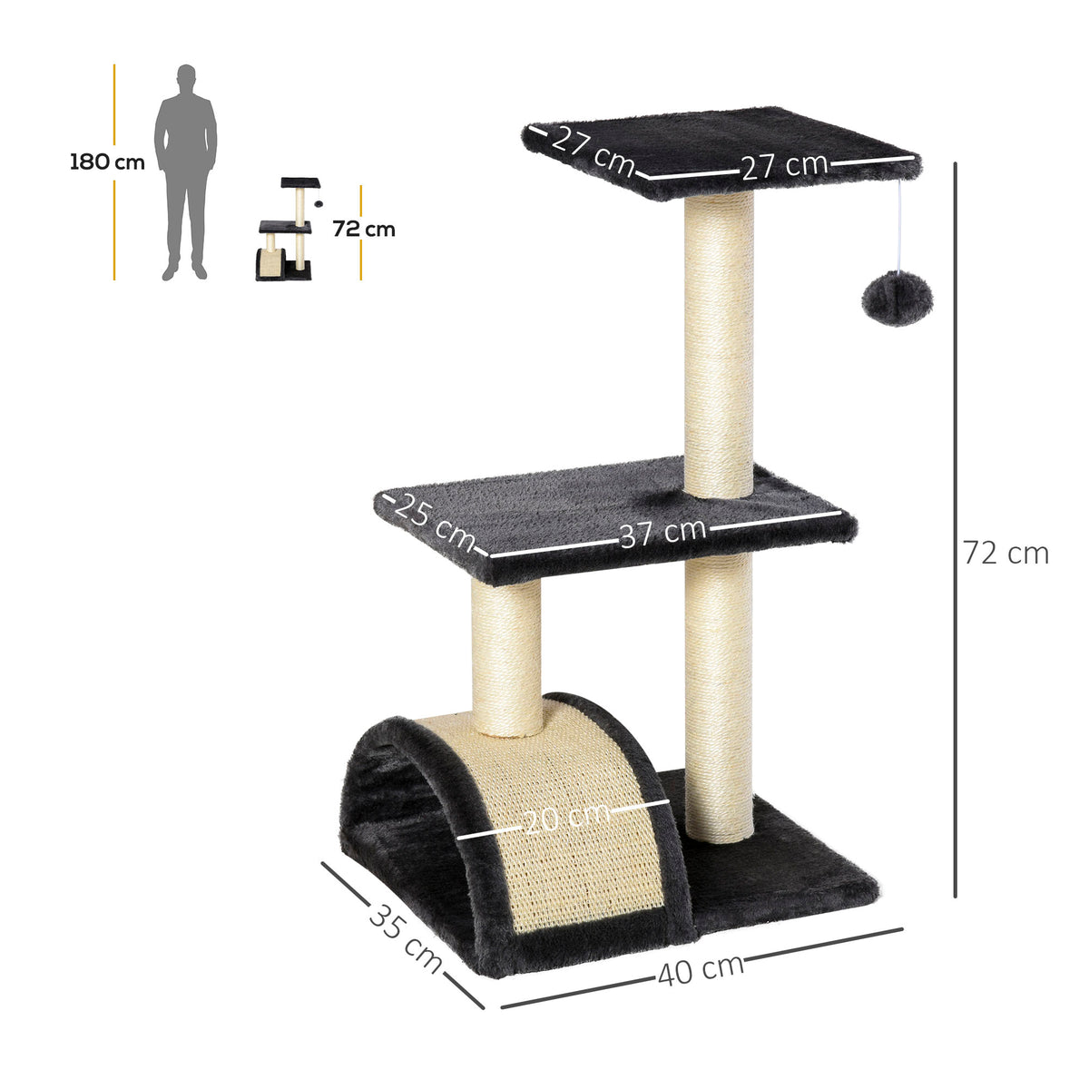 Pawhut Rascador Para Gatos Medianos Con Postes De Sisal Y Plataformas Gris_2