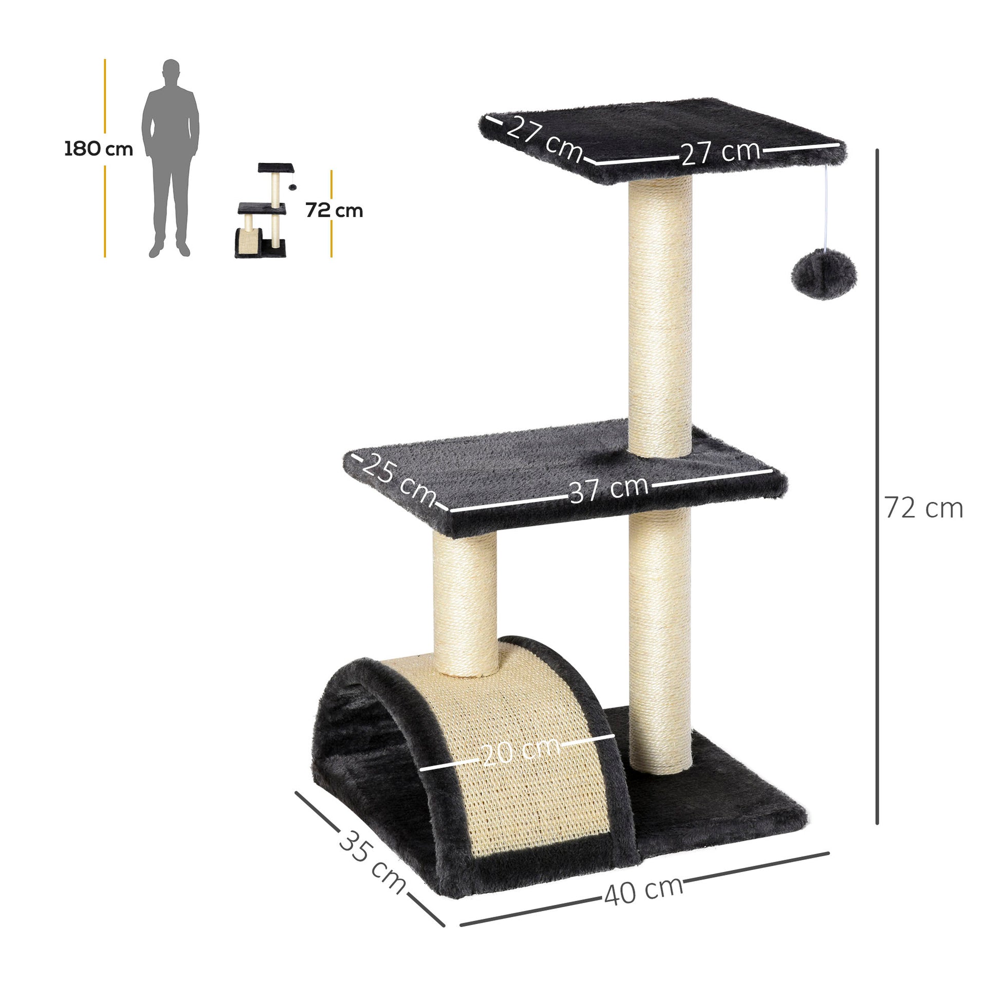 Pawhut Rascador Para Gatos Medianos Con Postes De Sisal Y Plataformas Gris_2