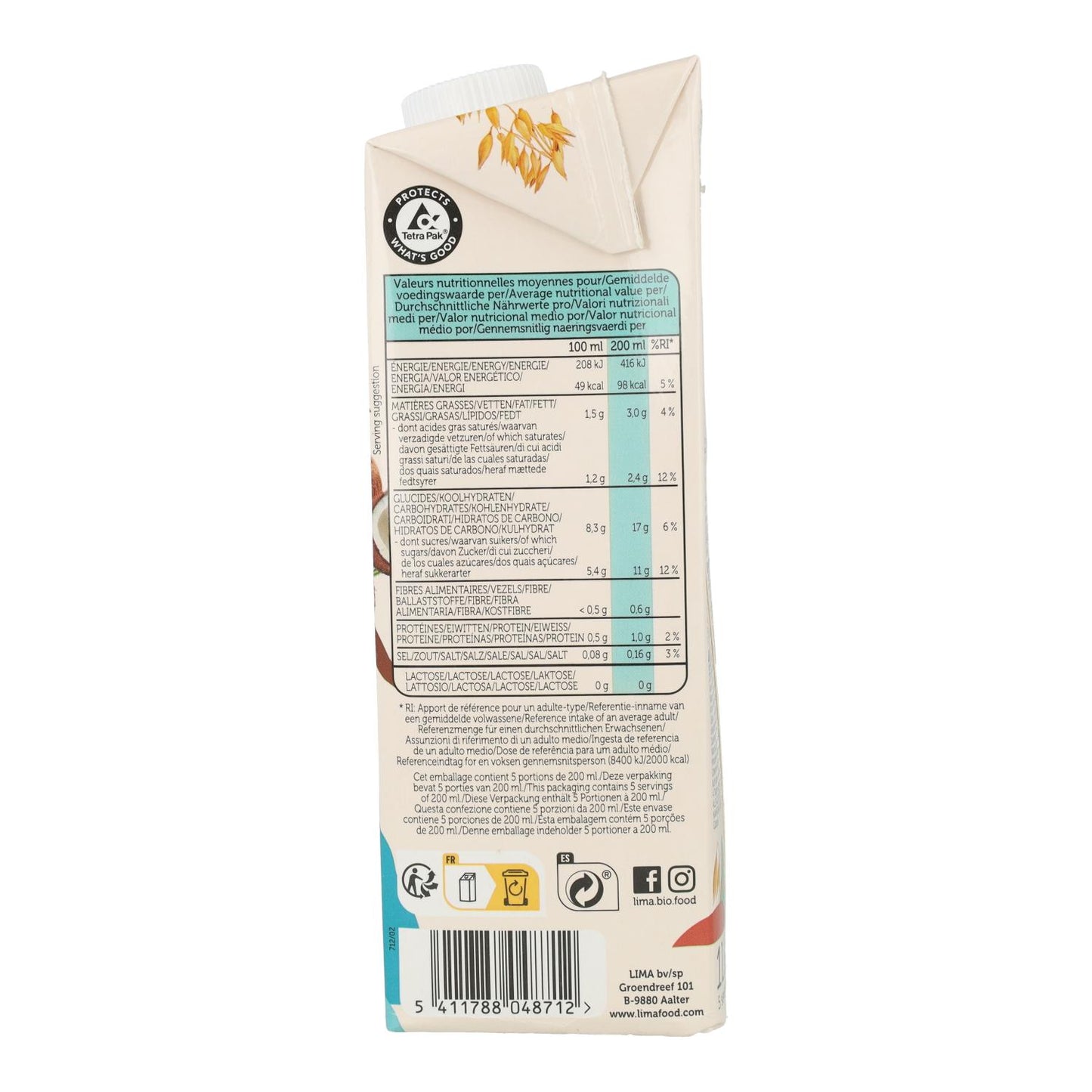 Bebida Vegetal de Avena y Coco ECO Lima 1L
