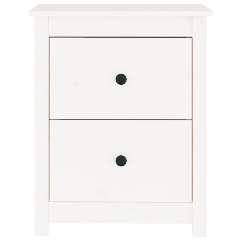 Mesita De Noche Madera Maciza De Pino Blanca 50x35x61,5 Cm_1