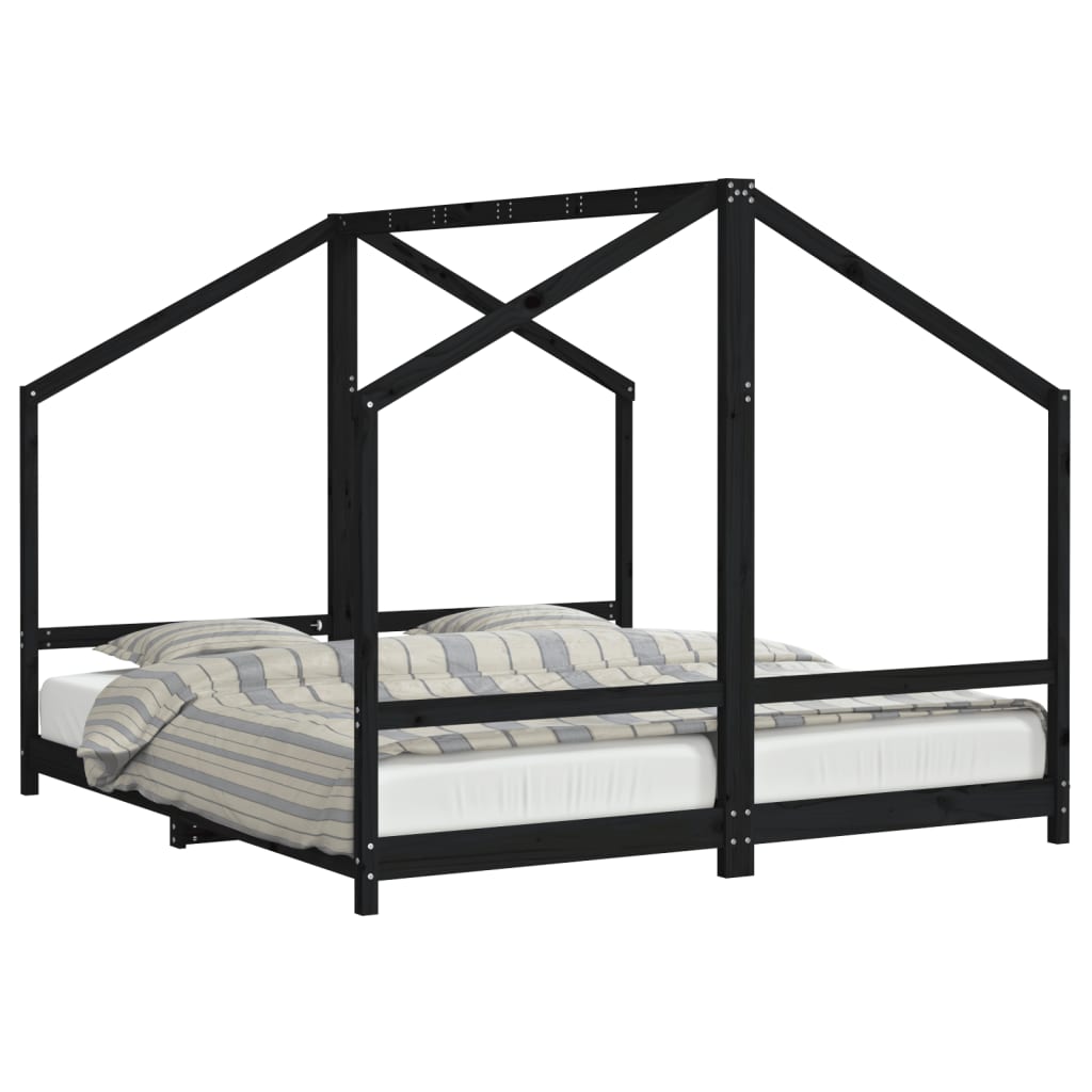 Estructura De Cama Para Niños Madera Pino Negro 2x(90x200) Cm / Vetonek_1