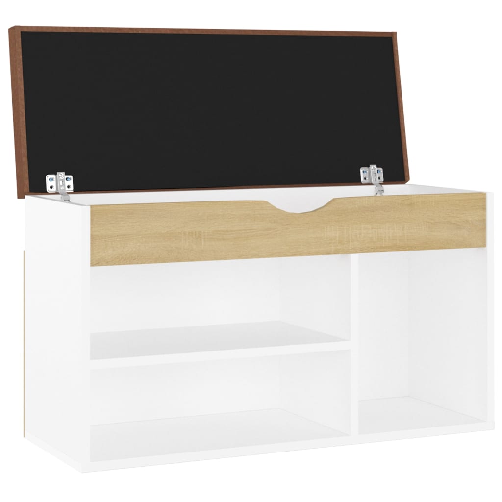 Vidaxl Banco Zapatero Con Cojín Madera Ingeniería Blanco/roble Sonoma_5