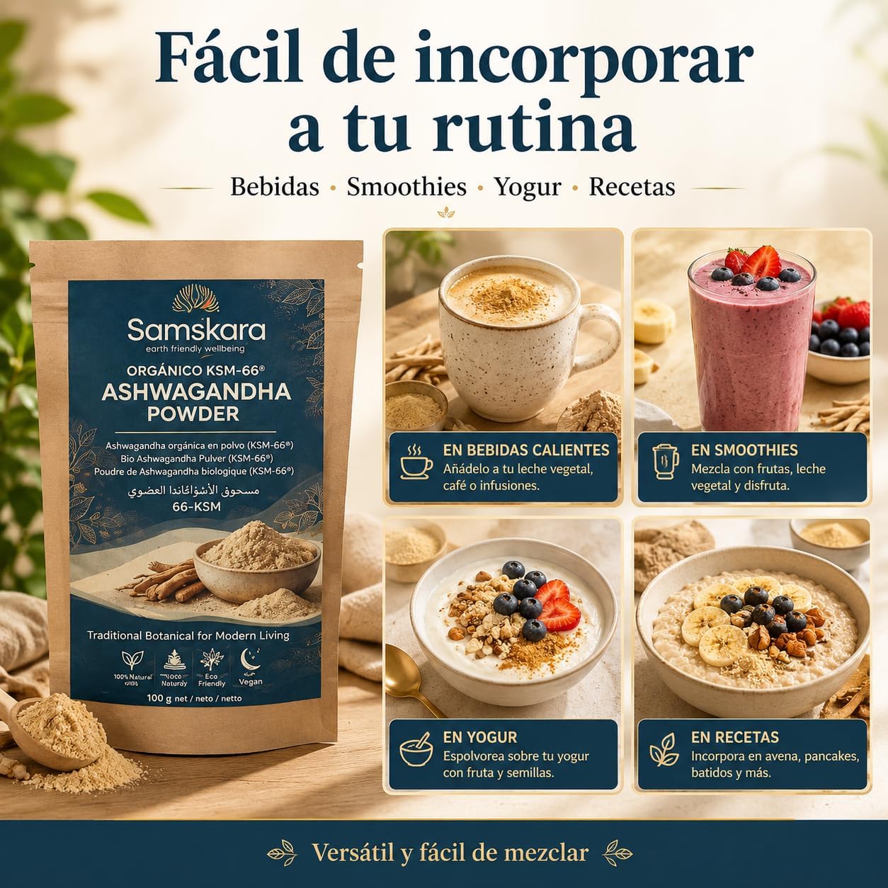 Ashwagandha Ksm-66 En Polvo Bio - 100g | Superalimento Ecológico Vegano Para Batidos, Smoothies Y Zumos_3