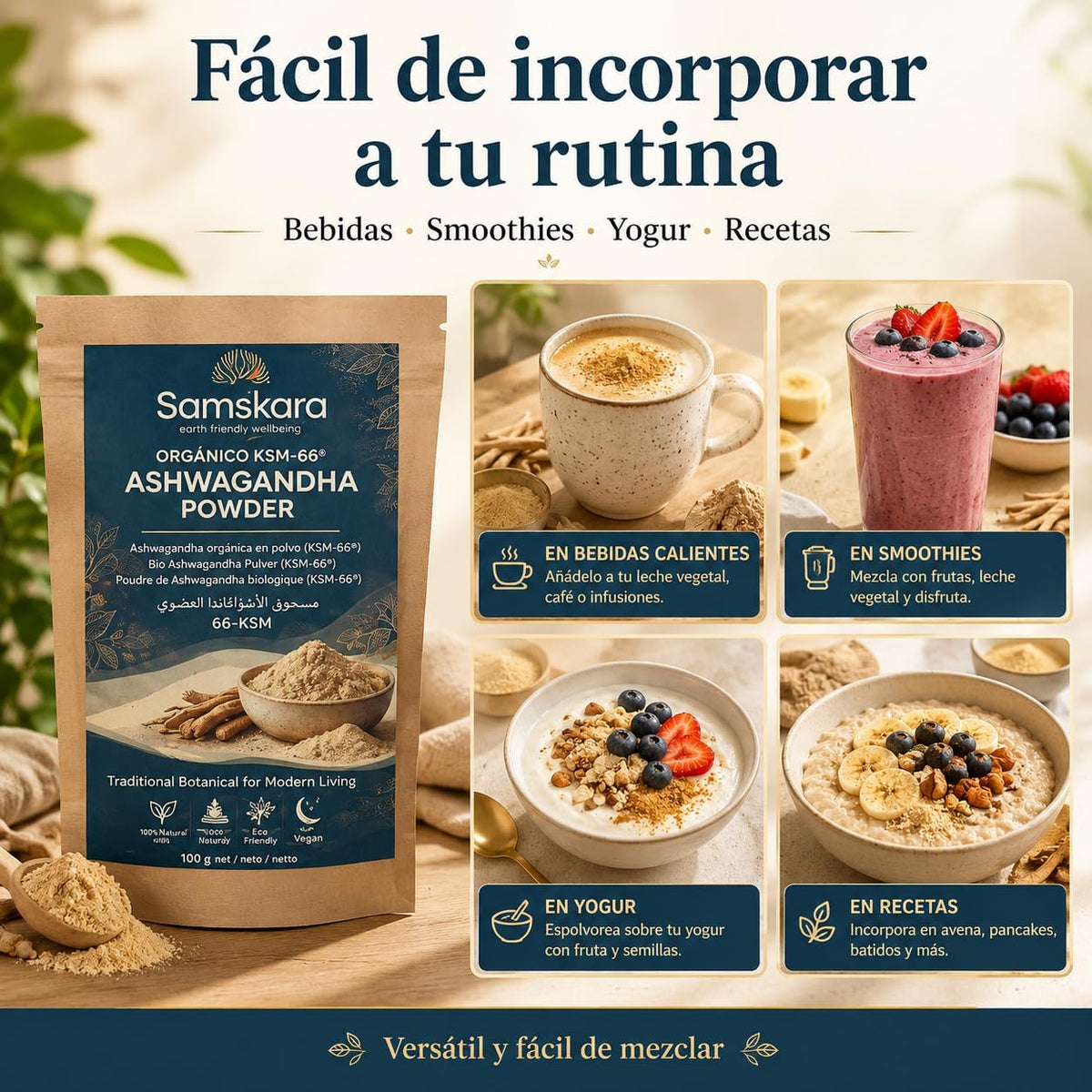 Ashwagandha Ksm-66 En Polvo Bio - Pack 2 X 100g (2 Envases Retail) | Superalimento Ecológico Vegano Para Batidos_3
