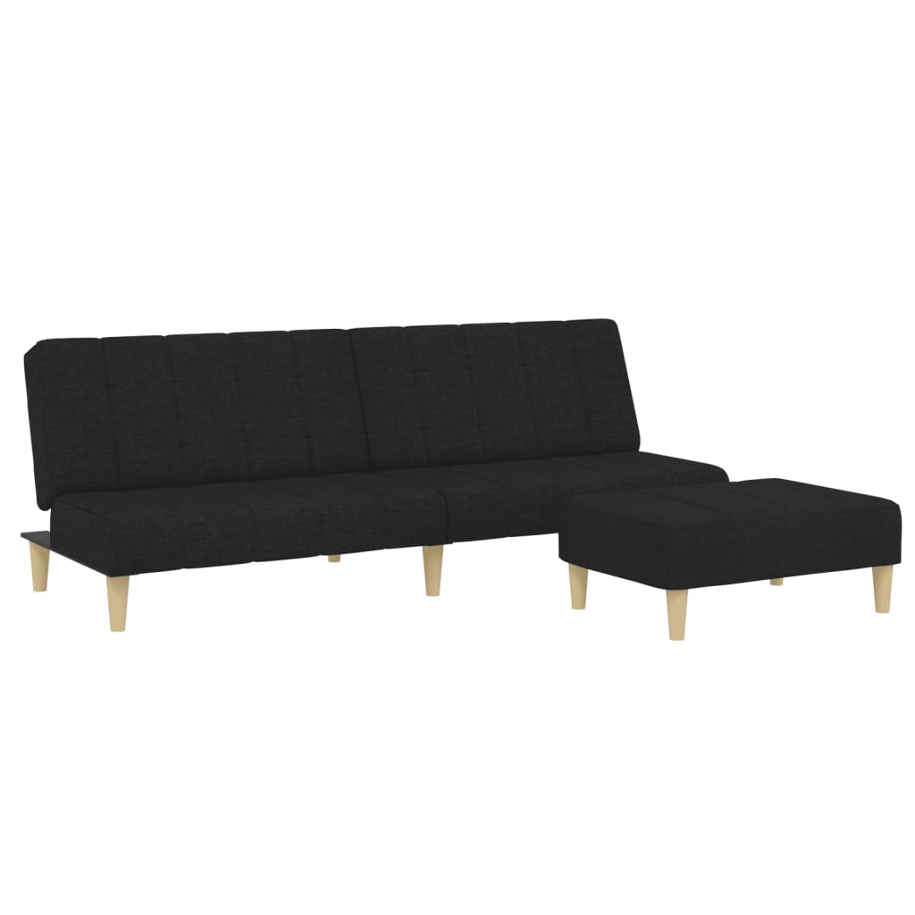 Sofá Cama De 2 Plazas Con Taburete Tela Negro / Vetonek_3