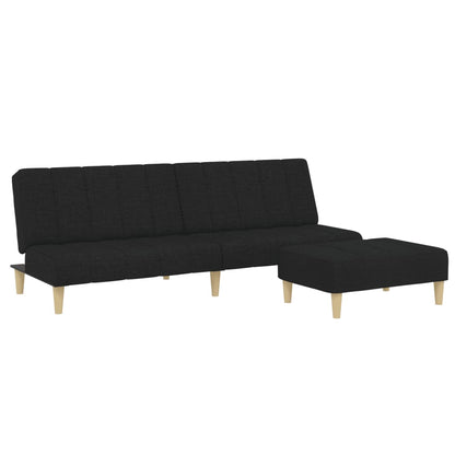 Sofá Cama De 2 Plazas Con Taburete Tela Negro / Vetonek_3