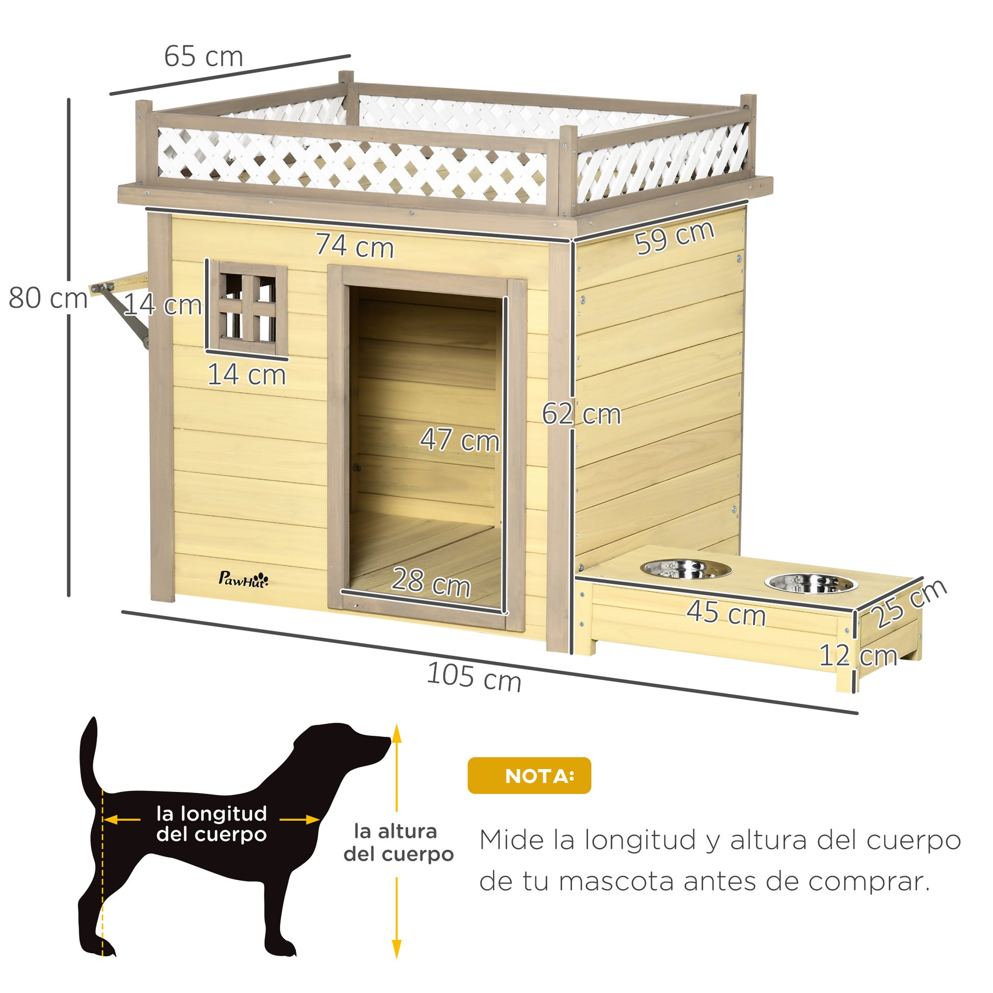 Pawhut Casa Para Perros Madera Con 2 Ventanas Comedero 2 Cuencos Mesa De Cultivo_2