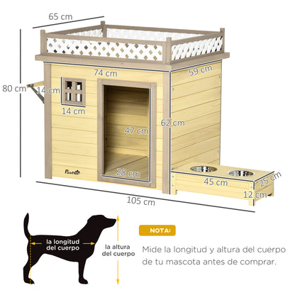 Pawhut Casa Para Perros Madera Con 2 Ventanas Comedero 2 Cuencos Mesa De Cultivo_2