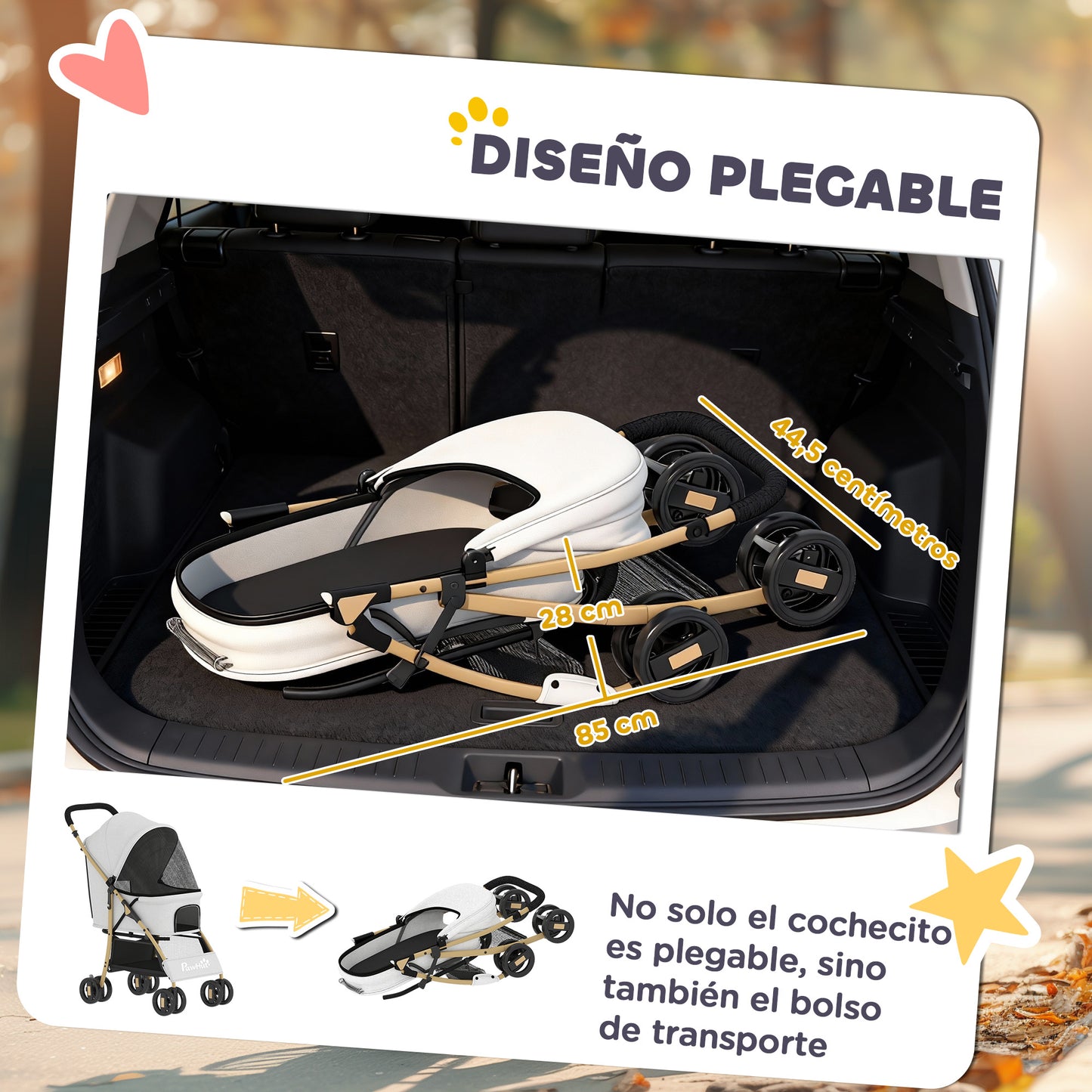 Pawhut Carrito Para Perros Plegable Con 2 Puertas 80x44,5x97 Cm Gris Claro_4