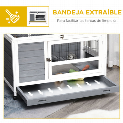 Pawhut Conejera De Madera 2 Pisos Con Ruedas Bandeja Extraíble Rampa_5