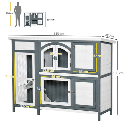 Pawhut Conejera De Madera Exterior De 2 Niveles Con Techo Asfáltico 145x48x108cm_2