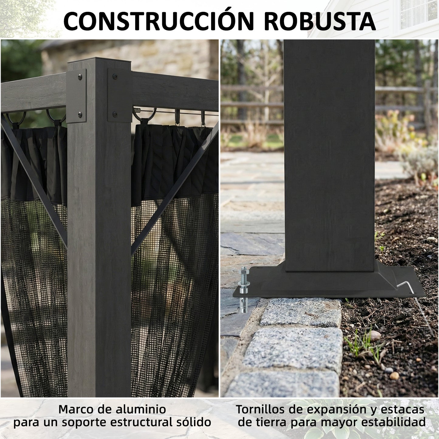 Outsunny Pérgola De Jardín 3x4 M Con Techo Retráctil Y 4 Laterales De Malla Gris_5