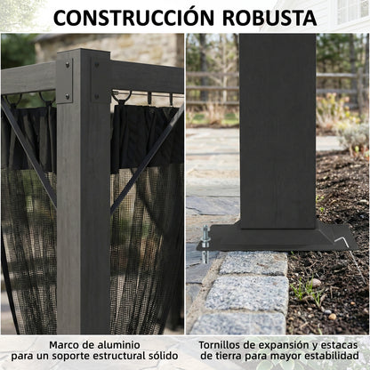 Outsunny Pérgola De Jardín 3x4 M Con Techo Retráctil Y 4 Laterales De Malla Gris_5