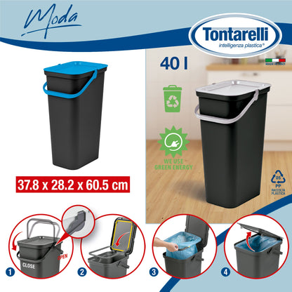 Papelera moda 40l Con Asa (cubo Negro-tapa Sapphir)_1