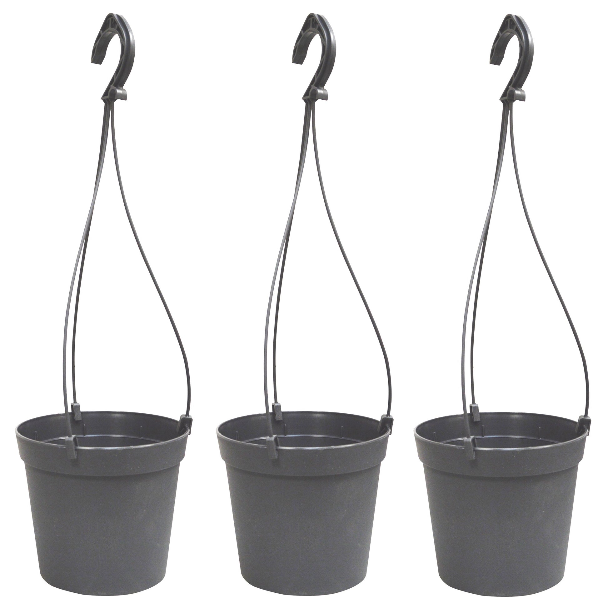 3 Macetas Cilíndricas Ø 14 Cm Con Ganchos, De Polipropileno Gris