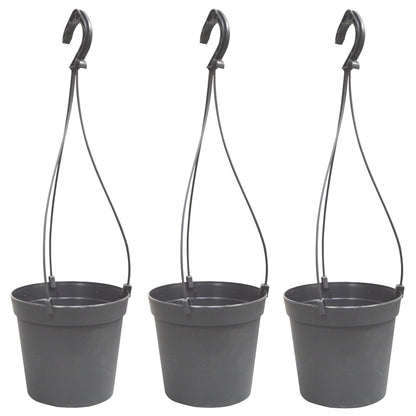 3 Macetas Cilíndricas Ø 14 Cm Con Ganchos, De Polipropileno Gris