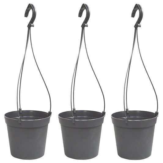 3 Macetas Cilíndricas Ø 14 Cm Con Ganchos, De Polipropileno Gris