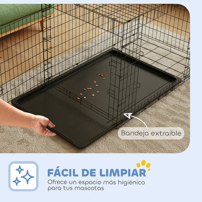 Pawhut Transportín De Perro De 2 Puertas Plegable Con Asa Acero 121x76,5x81 Cm_5