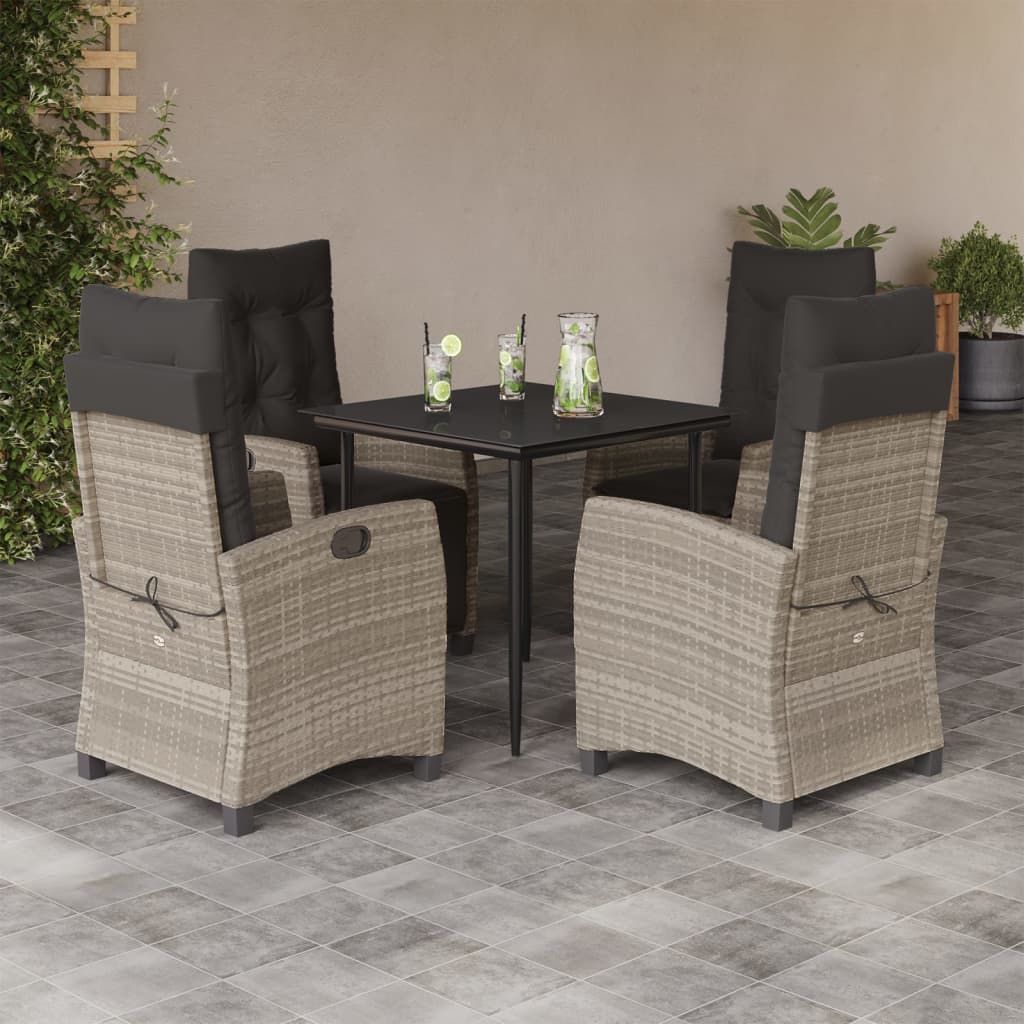 Set Comedor De Jardín 5 Pzas Cojines Ratán Sintético Gris Claro / Vetonek_3