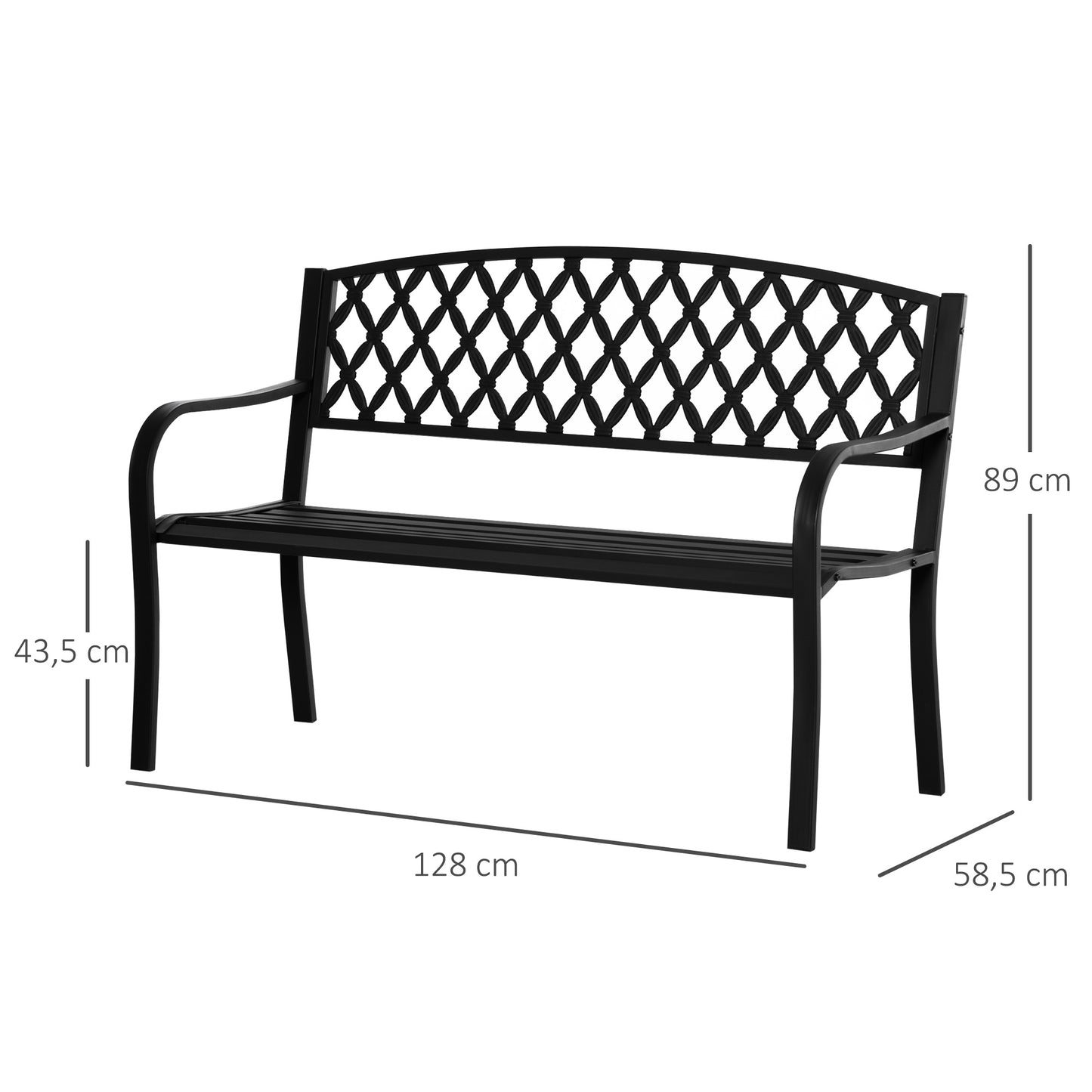 Outsunny Banco De Jardín De 2 Plazas Con Reposabrazos Hierro Fundido Acero 128x58,5x89 Cm_2