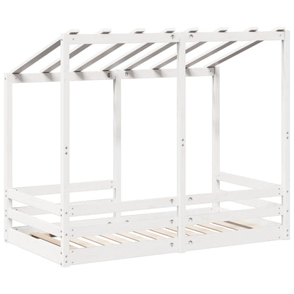 Cama Infantil Con Techo Madera Maciza Pino Blanco 70x140 Cm_5