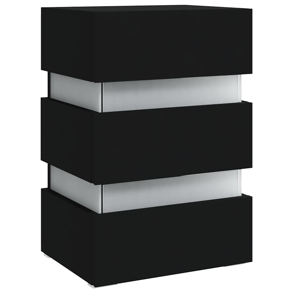 Mesita De Noche Luz Led Madera De Ingeniería Negra 45x35x67 Cm_2