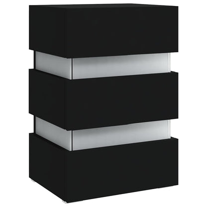 Mesita De Noche Luz Led Madera De Ingeniería Negra 45x35x67 Cm_2