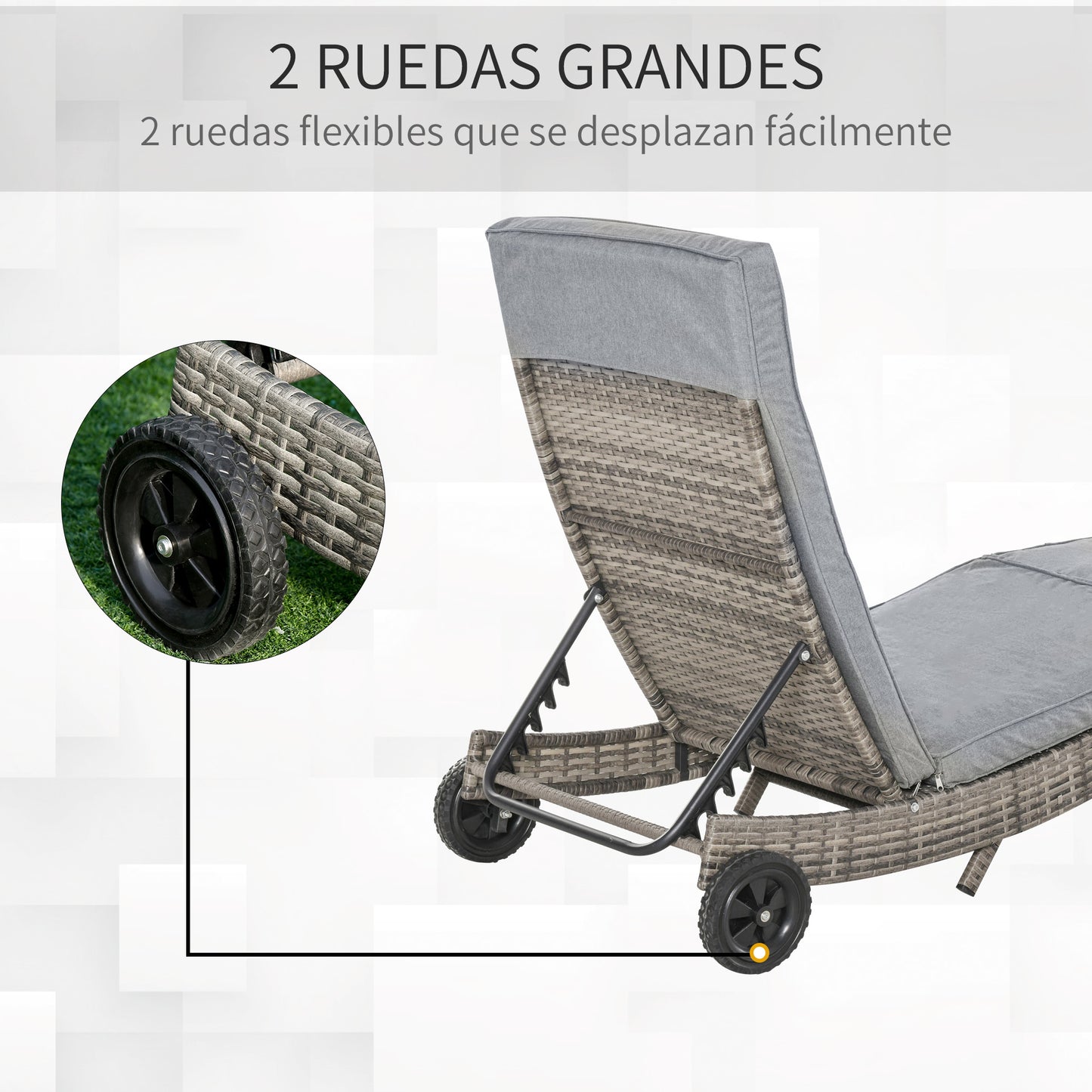Outsunny Tumbona De Ratán Reclinable En Forma De S Con 2 Ruedas 207x70x70cm Gris_3
