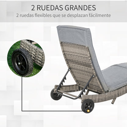 Outsunny Tumbona De Ratán Reclinable En Forma De S Con 2 Ruedas 207x70x70cm Gris_3