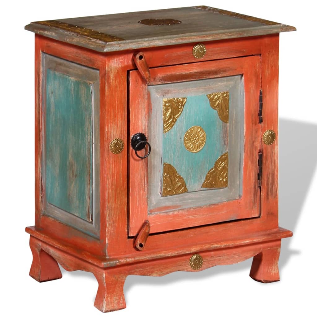 Mesita De Noche De Madera Maciza De Mango Naranja_1