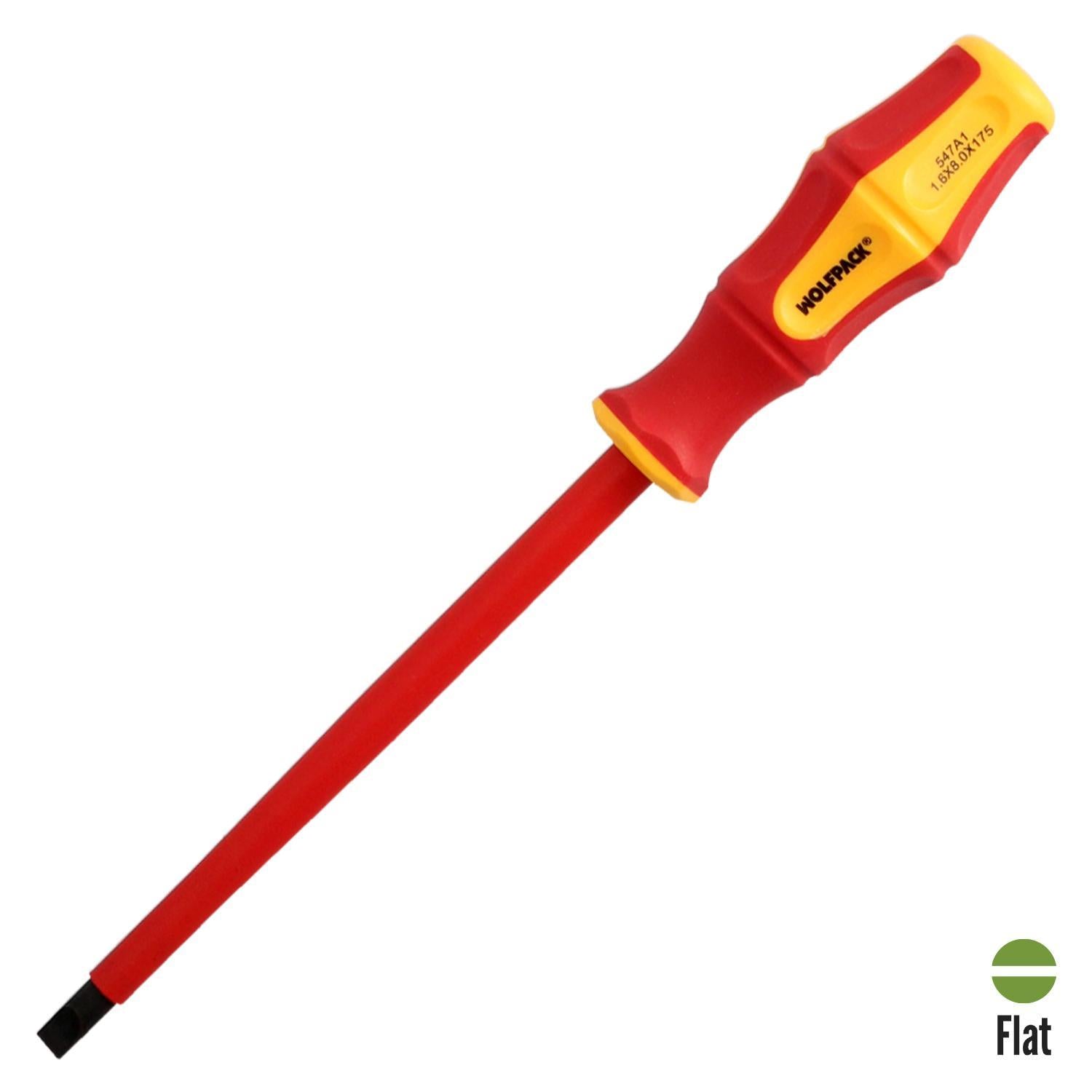 Destornillador Plano Aislado Certificado Vde 1.000 V. Medida 1,6x Ø 8,0 X 175 Mm. Destornillador Seguridad Electricista