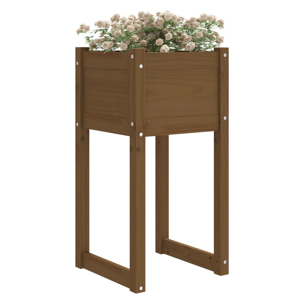 Jardinera Madera Maciza De Pino Marrón Miel 40x40x81 Cm_2