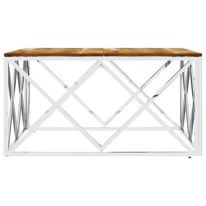 Mesa De Centro Acero Inoxidable Y Madera Maciza Acacia Plateado_2
