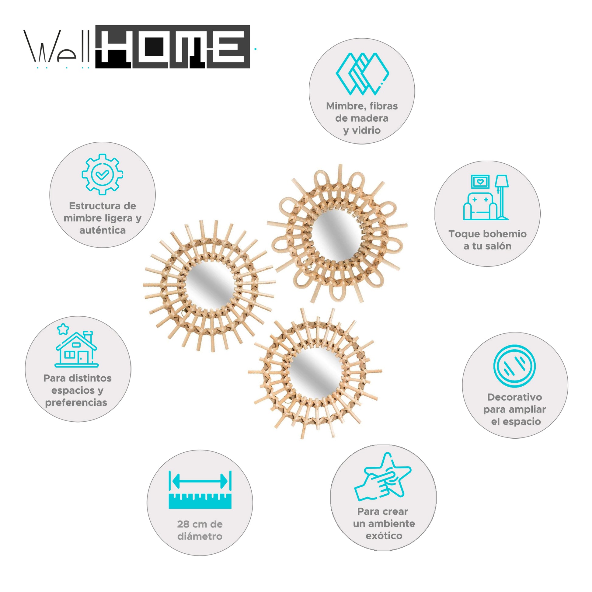 Wellhome Set 3 Espejos Aida D.28cm