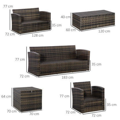 Outsunny Conjunto De Jardín Exterior De Ratán Sintético De 6 Piezas Caqui_2