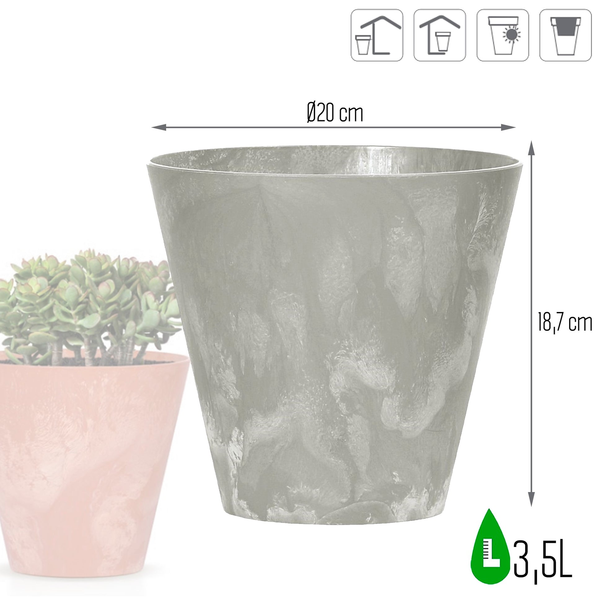 Maceta Tubus Beton Effect 3,5l., Dimensiones (mm) 200x200x187, Color Hormigón_2