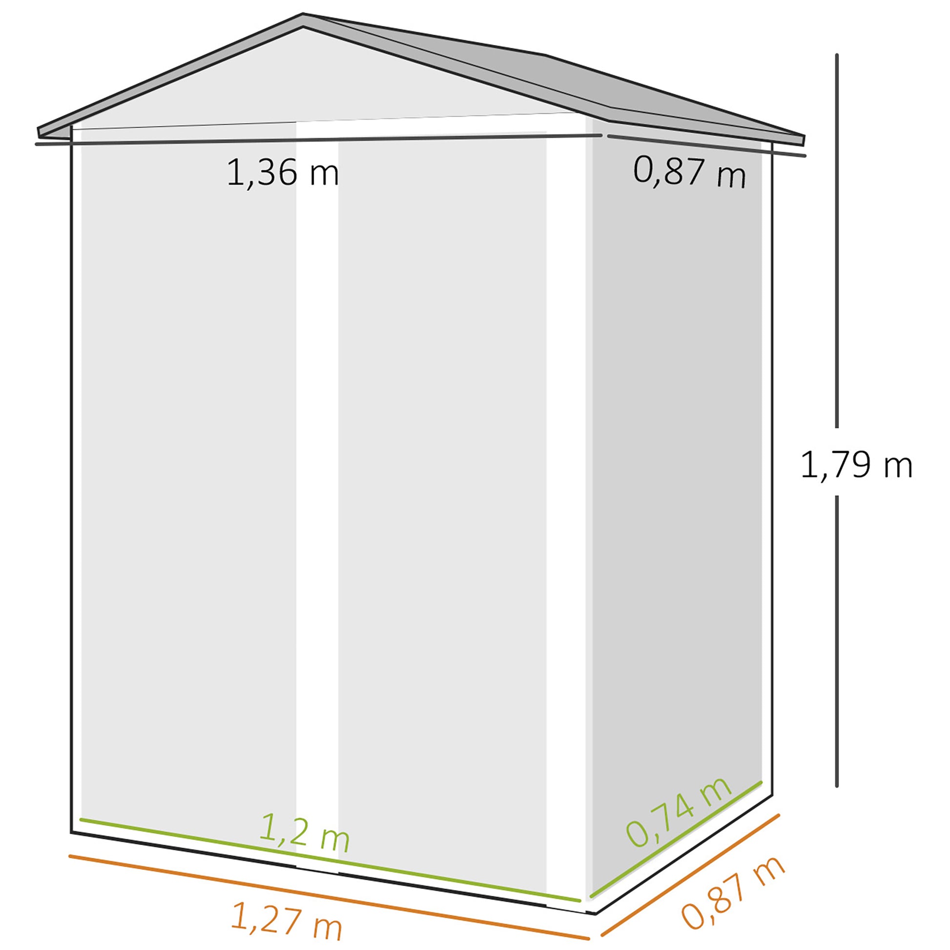 Outsunny Caseta De Jardín Exterior 1,1 M² 136x87x176 Cm Puerta Corredera Gris_2