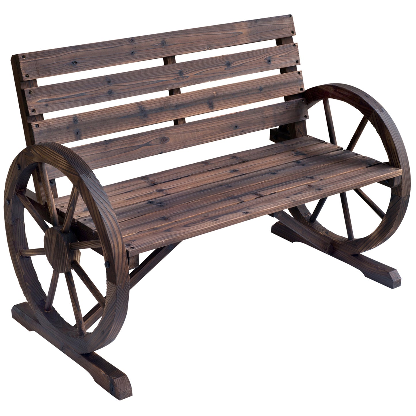 Outsunny Banco De Madera Con Apoyabrazos En Forma Rueda De Carro 105,5x59x75 Cm_0