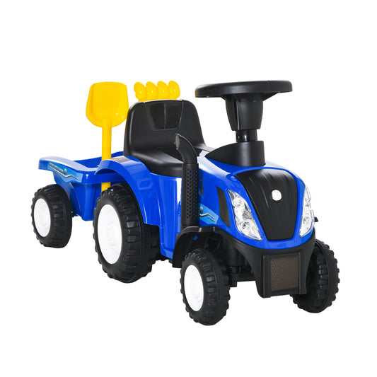 Homcom Tractor Con Remolque Para Niños 12-36 Meses Con Faros Pala Y Rastrillo_0