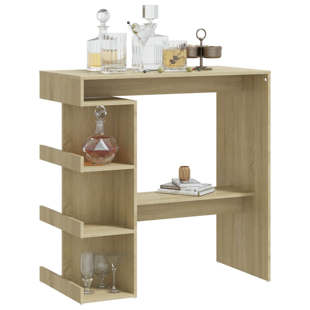Mesa Bar Estante Almacenaje Contrachapada Roble 100x50x101,5 Cm_2